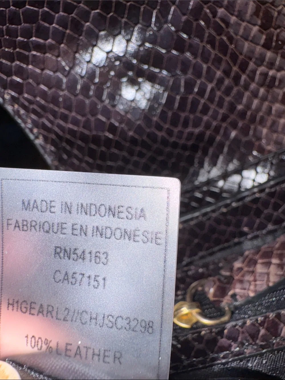 Calvin Klein Snakeskin Fern Top Handle Leather Satchel Crossbody Gold Hardware